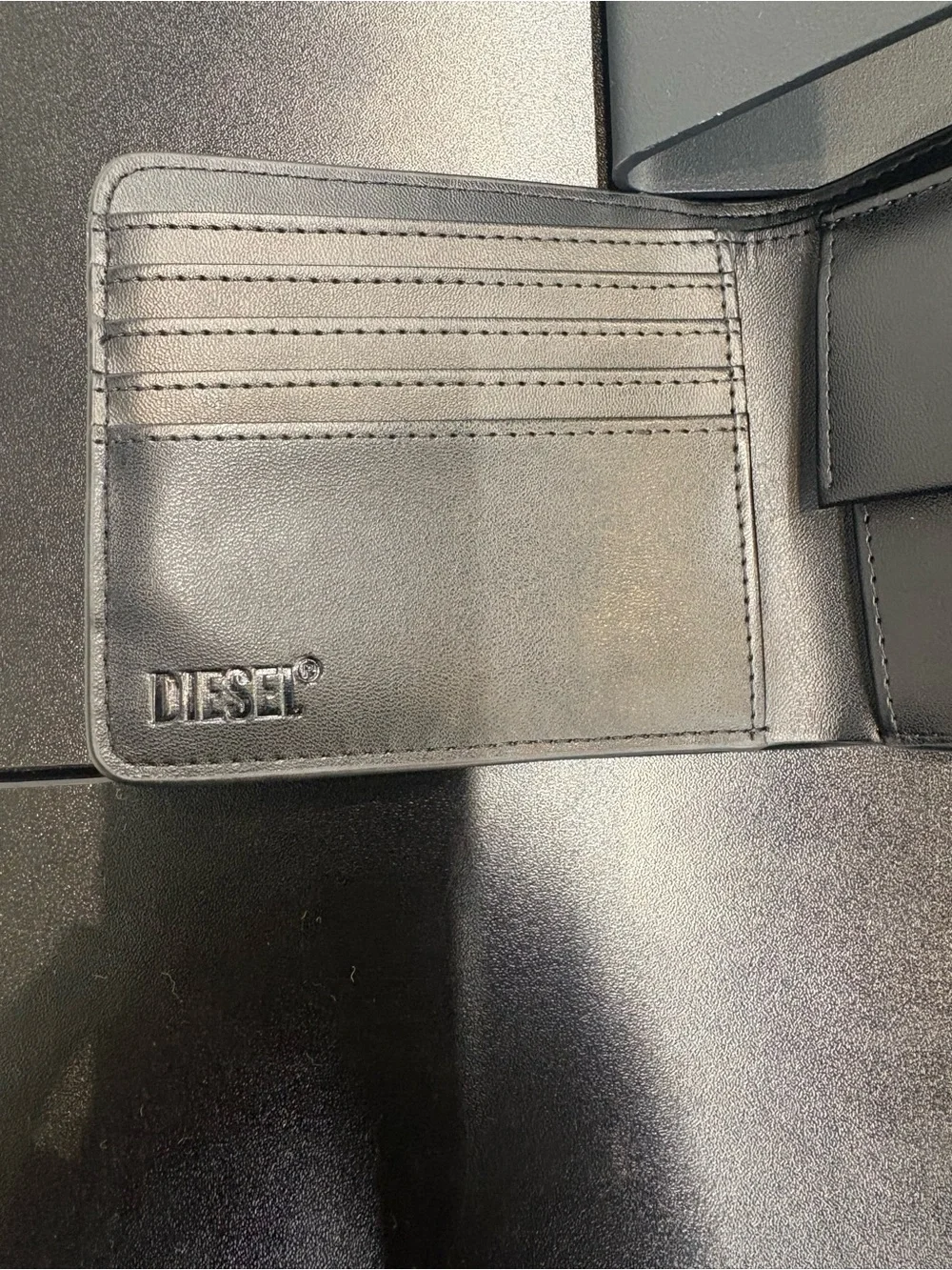Diesel Black Leather Bi-Fold Card Holder Wallet